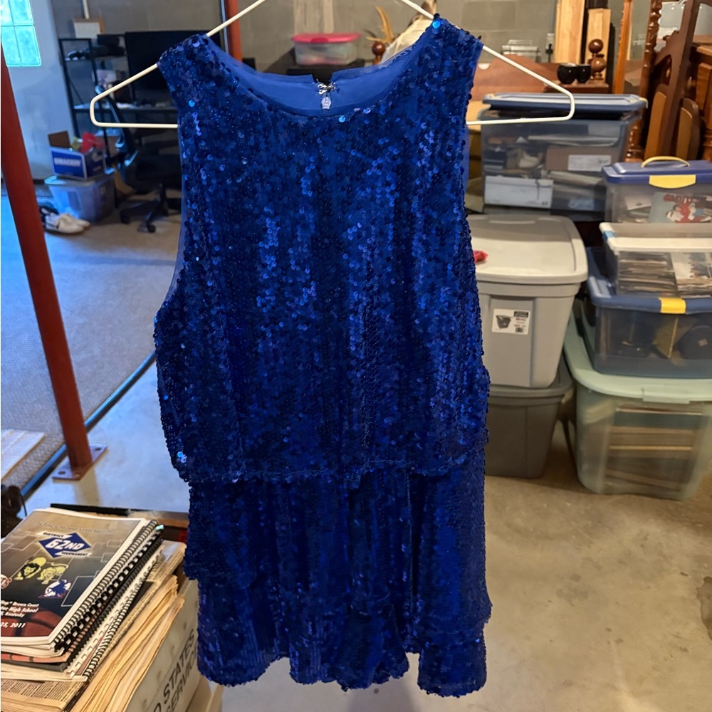 Blue Sequin Sleeveless Dress